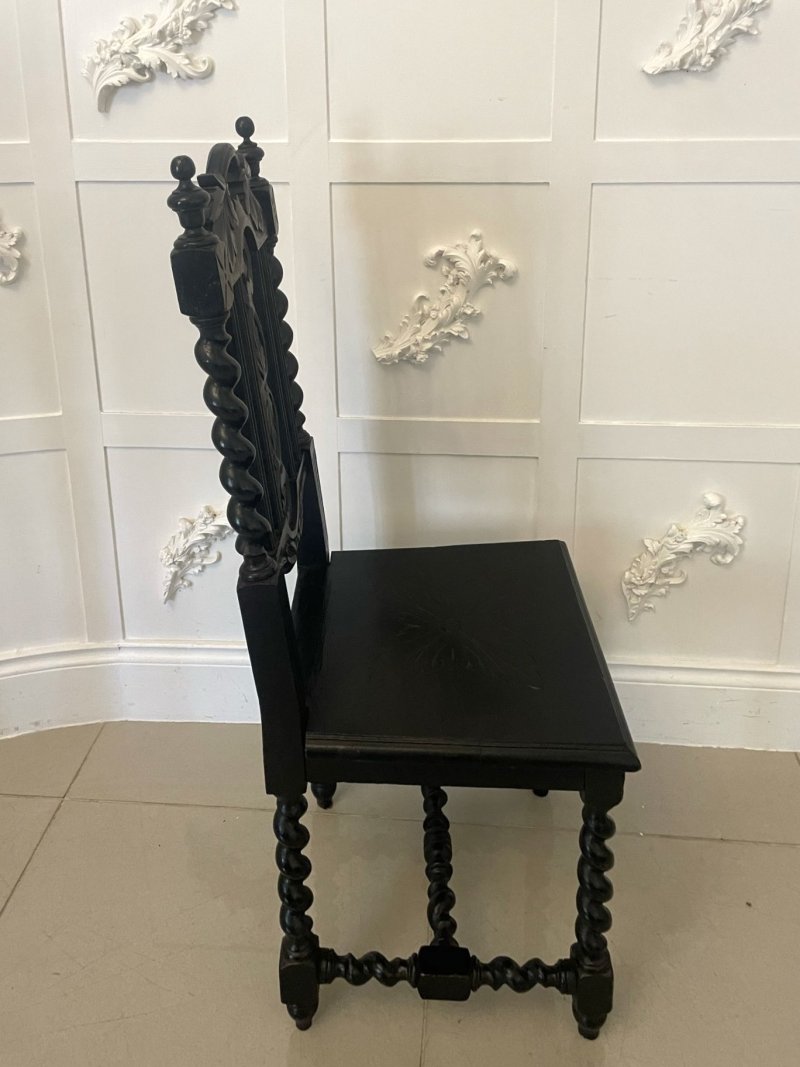 Pair of Antique Victorian Quality Carved Ebonised Oak Side Chairs - Image 6